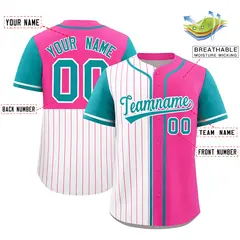 White Pink and Aqua Pinstripe Raglan Baseball Jersey 2