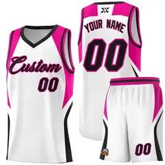 White Pink and Black Color Block Basketball Uniform Jersey