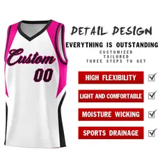 White Pink and Black Color Block Basketball Uniform Jersey 2