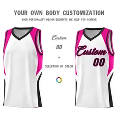 White Pink and Black Color Block Basketball Uniform Jersey 3