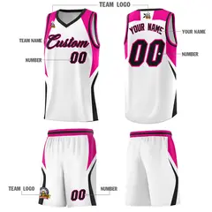 White Pink and Black Color Block Basketball Uniform Jersey 5