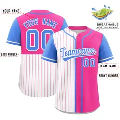 White Pink and Powder Blue Pinstripe Raglan Baseball Jersey 2