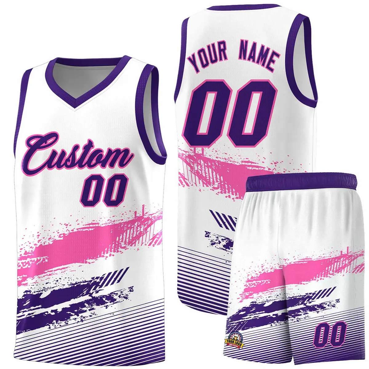 White Pink and Purple Graffiti Pattern Basketball Jersey