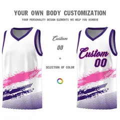 White Pink and Purple Graffiti Pattern Basketball Jersey 3
