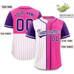 White Pink and Purple Pinstripe Raglan Baseball Jersey 2