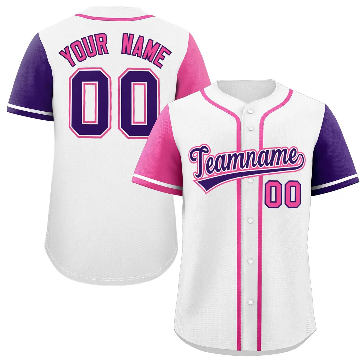 White Pink and Purple Raglan Sleeves Baseball Jersey