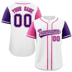 White Pink and Purple Raglan Sleeves Baseball Jersey