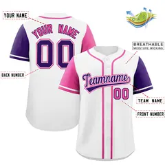 White Pink and Purple Raglan Sleeves Baseball Jersey 2