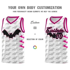 White Pink Black Bat Pattern Halloween Basketball Jersey 3