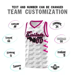White Pink Black Bat Pattern Halloween Basketball Jersey 4