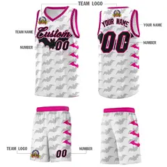 White Pink Black Bat Pattern Halloween Basketball Jersey 5