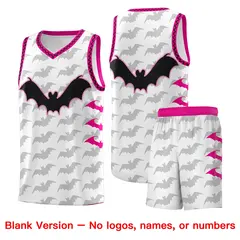 White Pink Black Bat Pattern Halloween Basketball Jersey 7