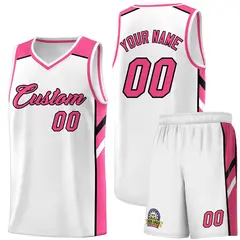 White Pink-Black Classic Basketball Jersey Set