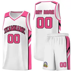 White Pink-Black Classic Basketball Jersey Set
