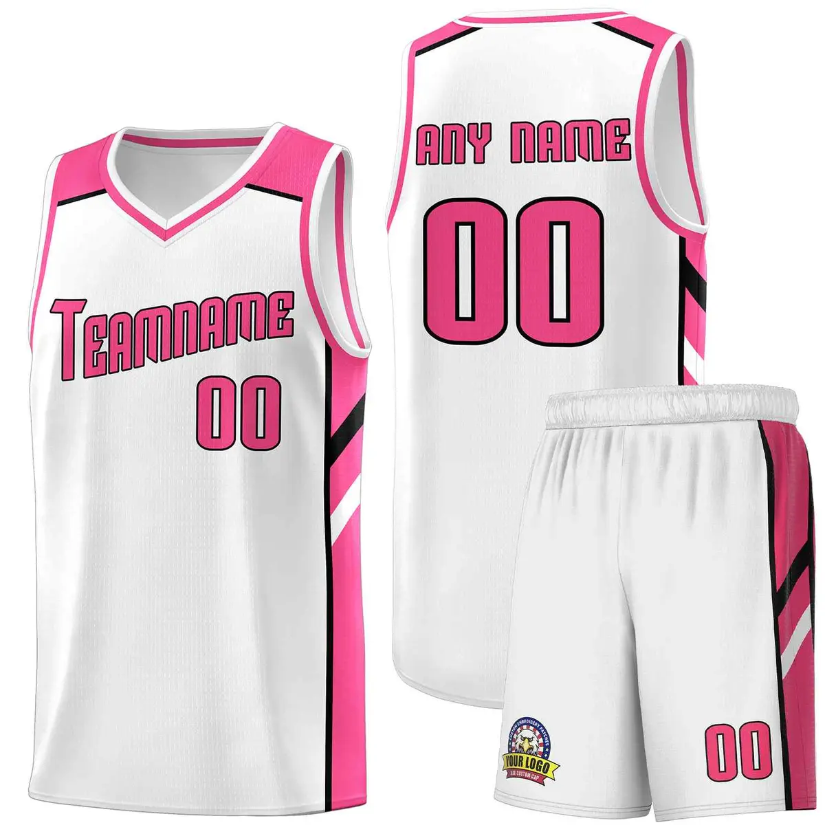 White Pink-Black Classic Basketball Jersey Set