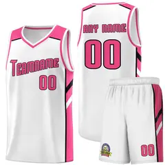White Pink-Black Classic Basketball Jersey Set