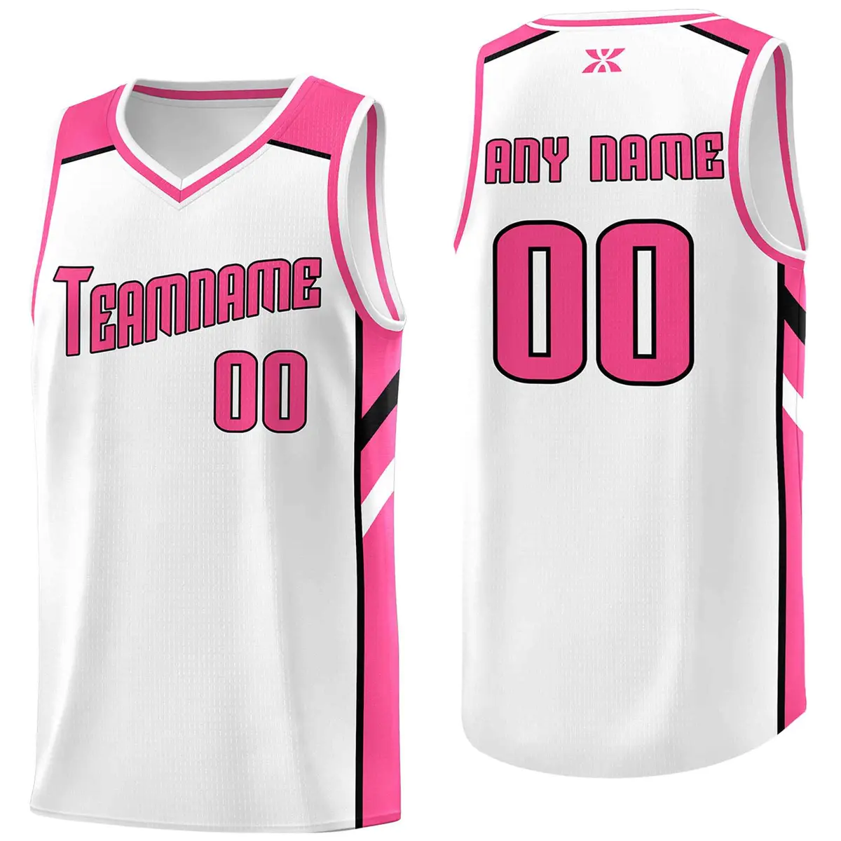 White Pink-Black Classic Mesh Sport Basketball Jersey