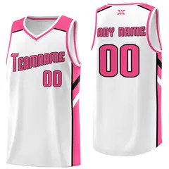 White Pink-Black Classic Mesh Sport Basketball Jersey