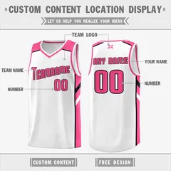 White Pink-Black Classic Mesh Sport Basketball Jersey 2