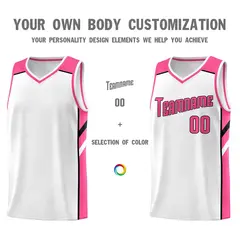 White Pink-Black Classic Mesh Sport Basketball Jersey 3