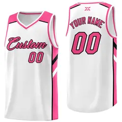 White Pink-Black Classic Mesh Sport Basketball Jersey