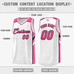 White Pink-Black Classic Mesh Sport Basketball Jersey 2