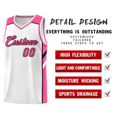 White Pink-Black Classic Mesh Sport Basketball Jersey 4