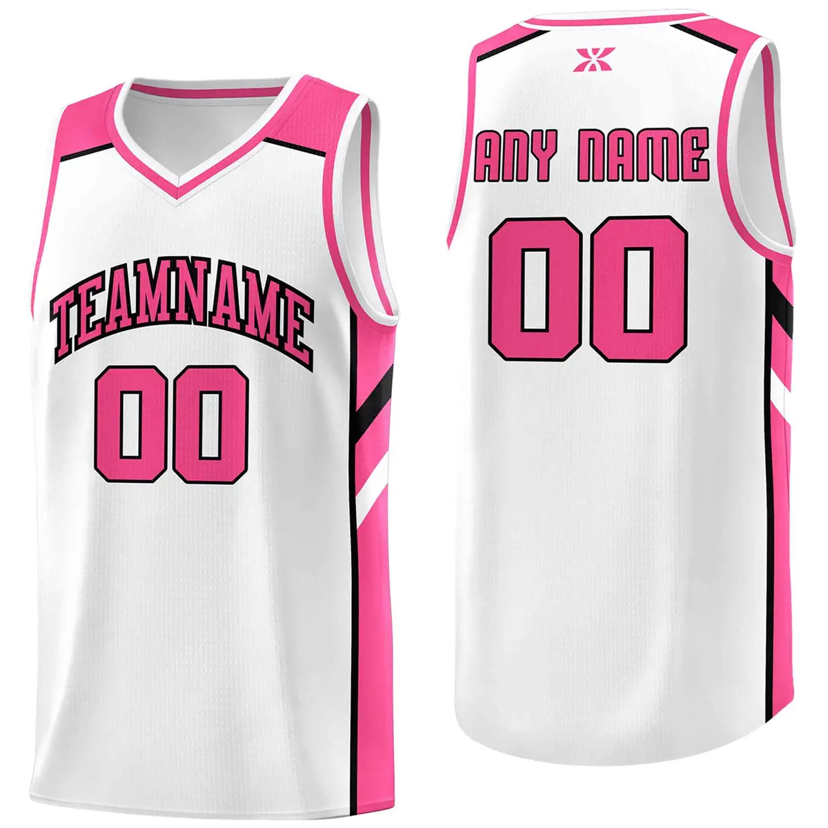 White Pink-Black Classic Mesh Sport Basketball Jersey