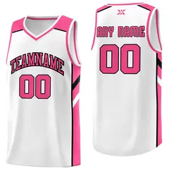 White Pink-Black Classic Mesh Sport Basketball Jersey
