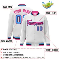 White Pink-Black Classic Varsity Full-Snap Letterman Jacket 2