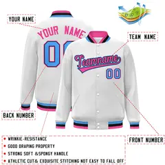 White Pink-Black Classic Varsity Full-Snap Letterman Jacket 2