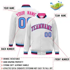 White Pink-Black Classic Varsity Full-Snap Letterman Jacket 2