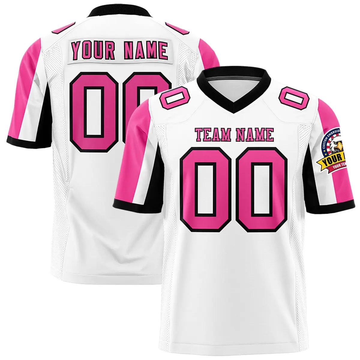 White Pink-Black Color Block Raglan Sleeves Football Jersey