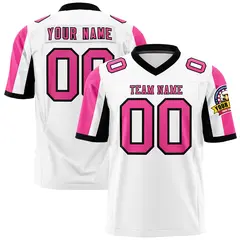 White Pink-Black Color Block Raglan Sleeves Football Jersey