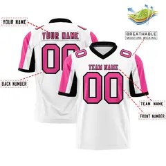 White Pink-Black Color Block Raglan Sleeves Football Jersey 2
