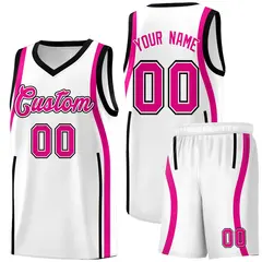 White Pink-Black Ribbon Pattern Basketball Kits