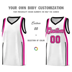 White Pink-Black Ribbon Pattern Basketball Kits 3