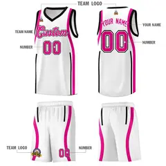 White Pink-Black Ribbon Pattern Basketball Kits 5