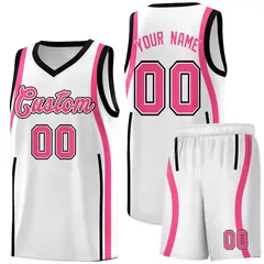 White Pink-Black Ribbon Pattern Basketball Kits 1