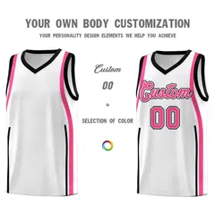 White Pink-Black Ribbon Pattern Basketball Kits 3