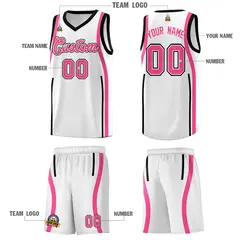 White Pink-Black Ribbon Pattern Basketball Kits 5