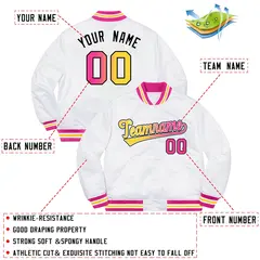 White Pink-Black Solid Gradient Varsity Letterman Bomber Jacket 2