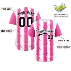 White Pink Blade Pattern Raglan Baseball Jersey 2