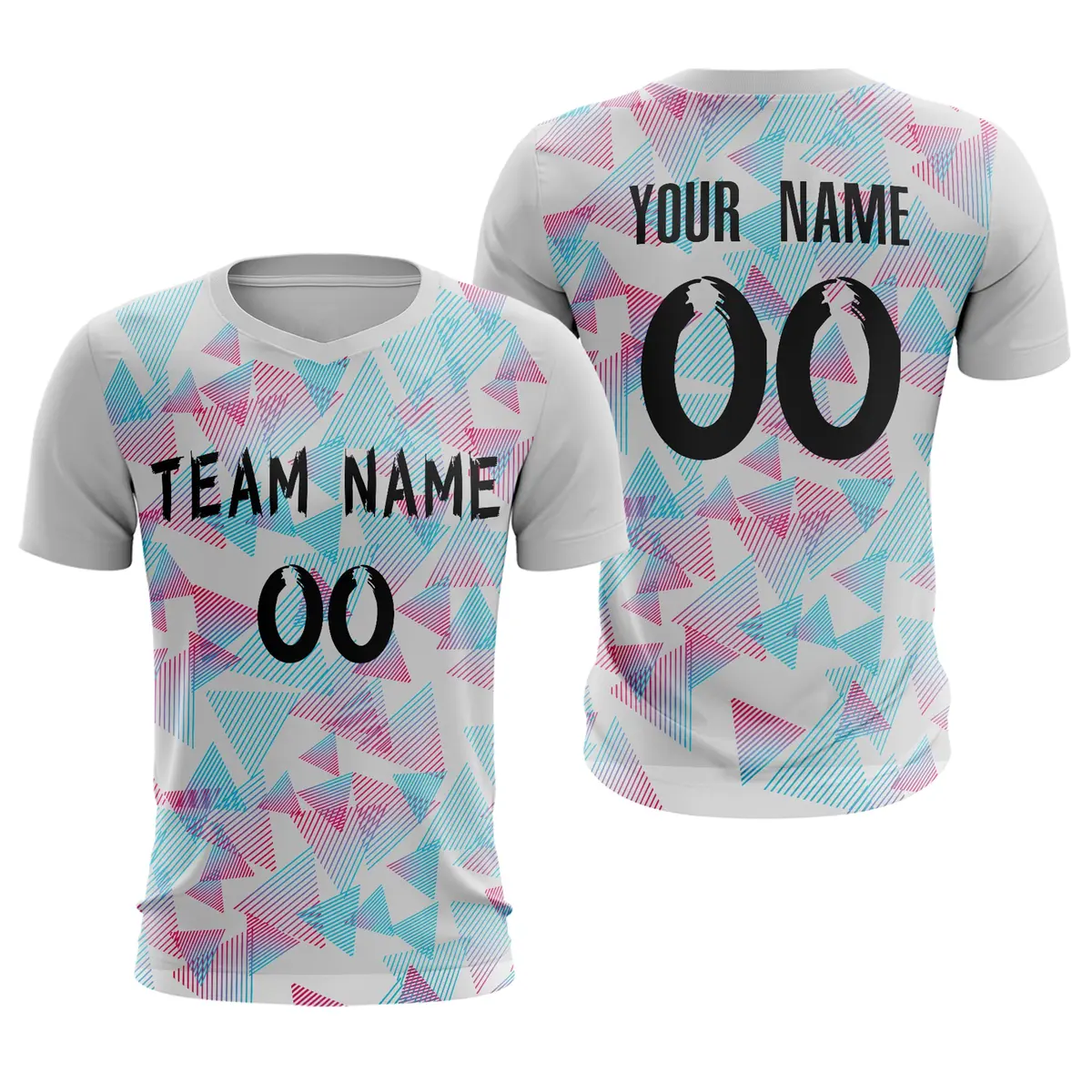 White Pink-Blue Athletic Sport Soccer Jersey