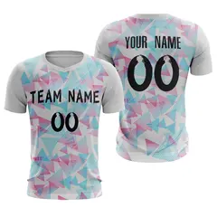 White Pink-Blue Athletic Sport Soccer Jersey 1