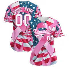 White Pink Breast Cancer Awareness Pink Ribbon Baseball Jersey