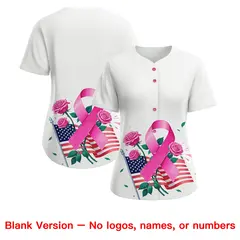 Women's White Pink Breast Cancer Awareness Pink Ribbon Baseball Jersey 7