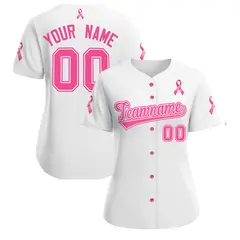 White Pink Breast Cancer Awareness Pink Ribbon Baseball Jersey