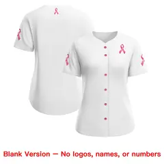 Women's White Pink Breast Cancer Awareness Pink Ribbon Baseball Jersey 7