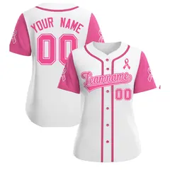 White Pink Breast Cancer Awareness Pink Ribbon Baseball Jersey